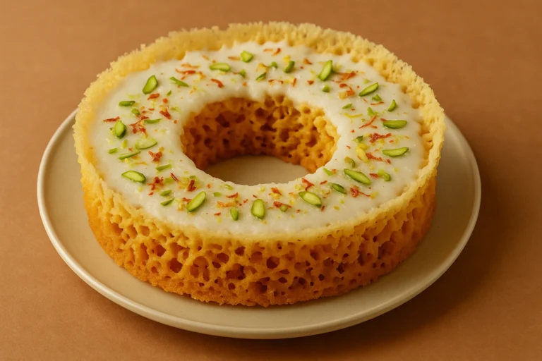 Famous Ghewar sweet of Jaipur served on plate
